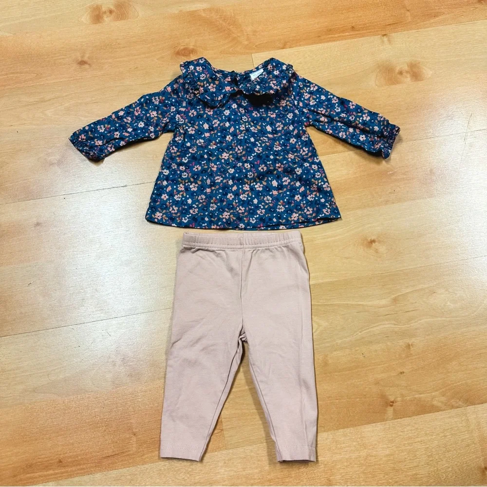 Carters 2-Piece Navy & Pink Floral Blouse & Legging Outfit Size 6M
